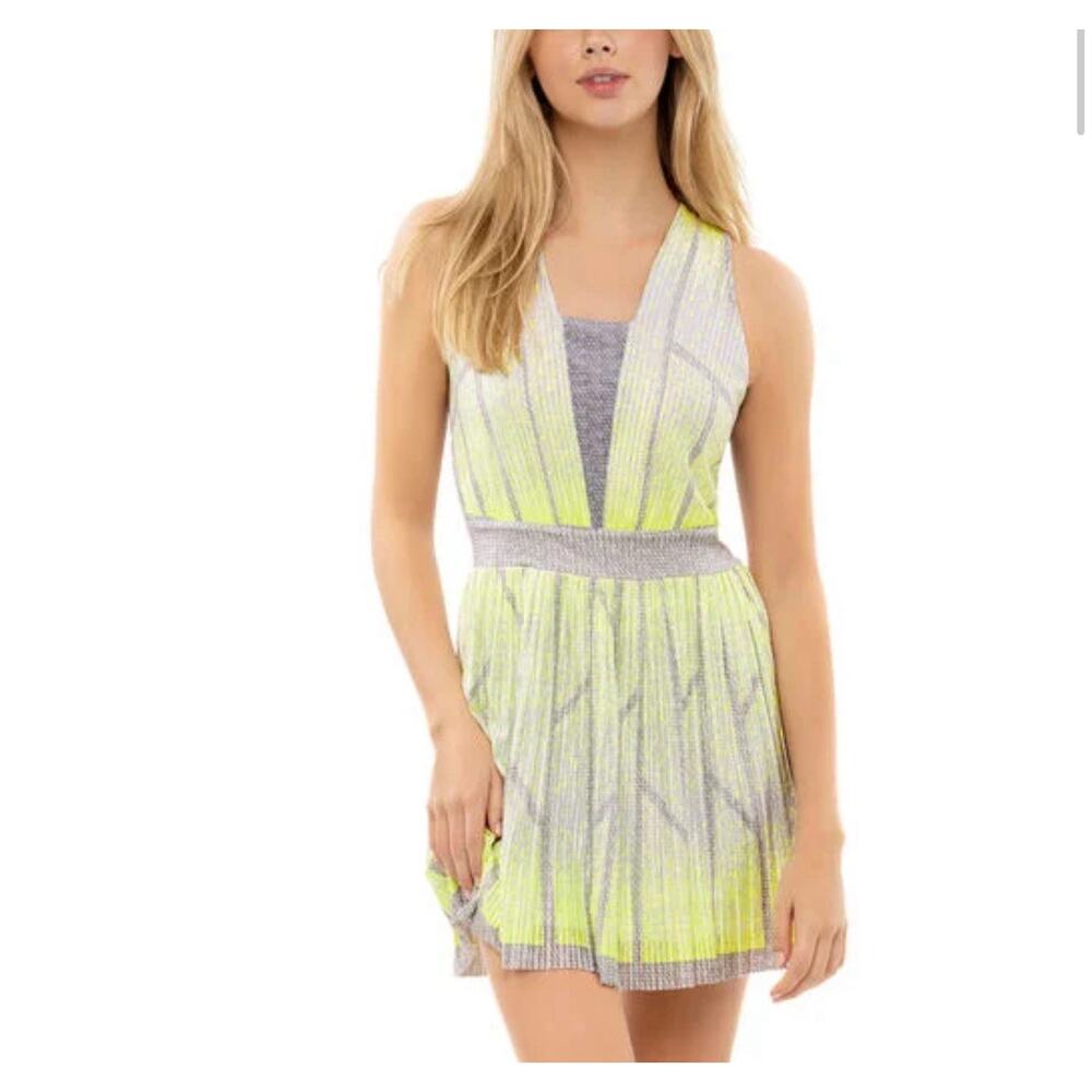 NWT Lucky in Love x K-Swiss Got the Pleat Tennis DRESS + Shorts XL Neon Yellow